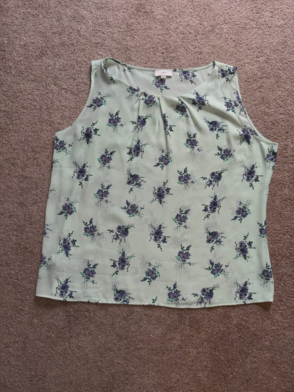 LOFT Mint Green Sleeveless Dress Top With Purple Floral Print XL